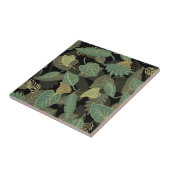 Elegant Trendy Herfst Green Leaves Autumn Black Tegeltje (Zijkant)
