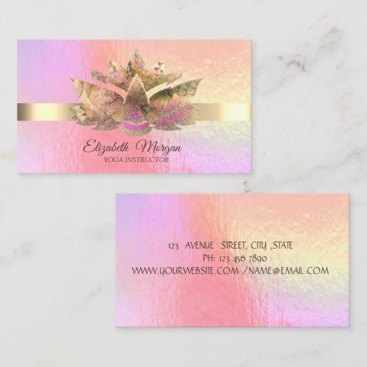Elegant Trendy Holographic, Gold, Lotus Visitekaartje (Voorkant / Achterkant)
