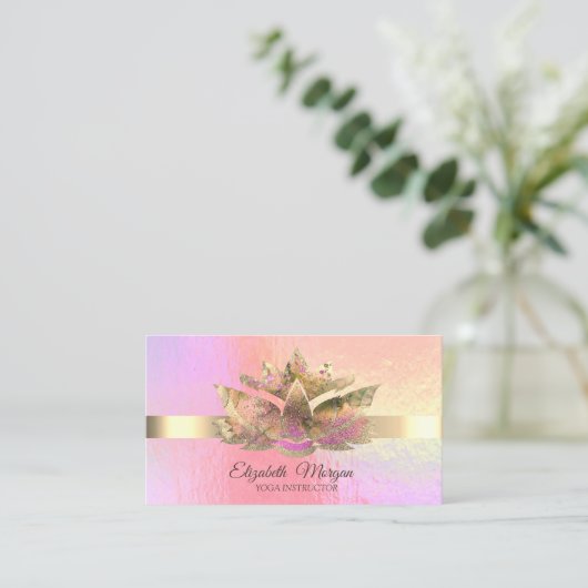 Elegant Trendy Holographic, Gold, Lotus Visitekaartje (Staand voorkant)