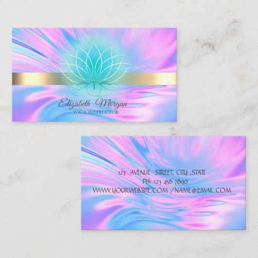 Elegant Trendy Holographic Gold Stripe, Lotus Visitekaartje (Voorkant / Achterkant)