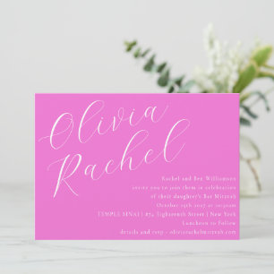 Elegant Trendy Hot Pink Script Minimal Bat Mitzvah Kaart