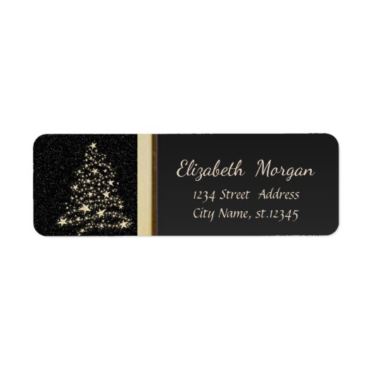Elegant Trendy kerstboom, Faux Gold, zwart Etiket (Voorkant)