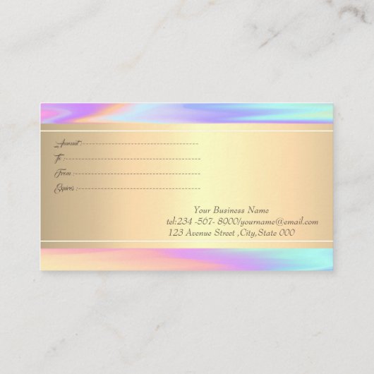 Elegant Trendy Lijst Colorful Holographic Kortingskaartje (Achterkant)