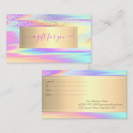 Elegant Trendy Lijst Colorful Holographic Kortingskaartje (Voorkant / Achterkant)