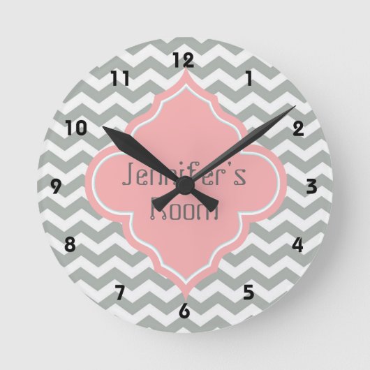 Elegant, trendy, modern grijs, roze chevron ronde klok (Voorkant)