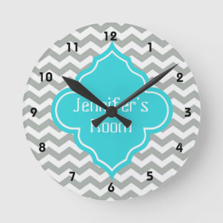 Elegant, trendy, modern grijs, waterblauw chevron ronde klok