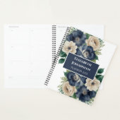 Elegant Trendy Navy Blue & Cream Bloemen Waterverf Planner (Display)
