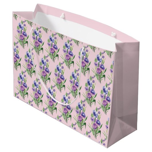 Elegant Trendy Paarse Blauw Bloemenpatroon Groot Cadeauzakje (Achterkant Gekanteld)