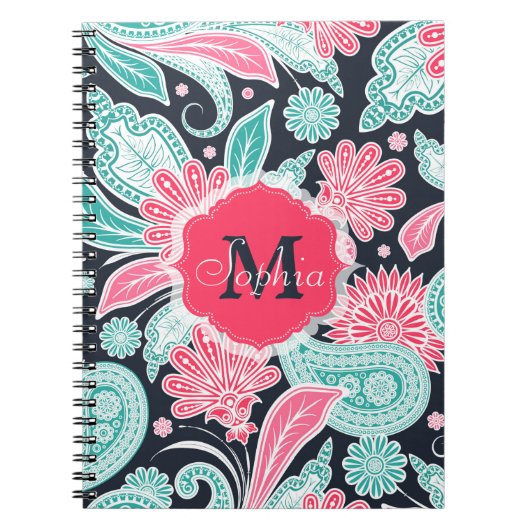 Elegant trendy paisley florale afbeelding notitieboek (Voorkant)