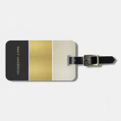 ELEGANT TRENDY PEARL SILVER GOLD BLACK STRIPS BAGAGELABEL (Voorkant horizontaal)