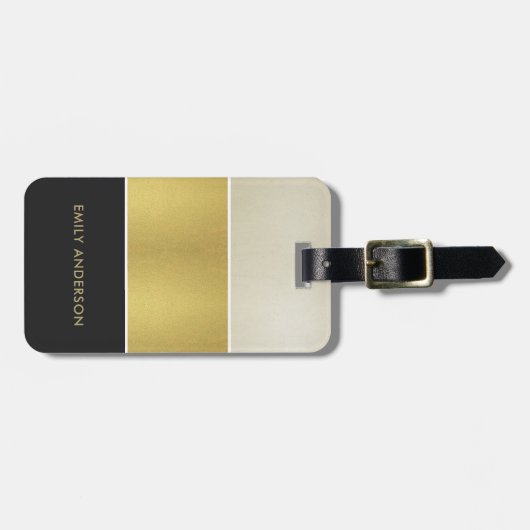 ELEGANT TRENDY PEARL SILVER GOLD BLACK STRIPS BAGAGELABEL (Voorkant horizontaal)