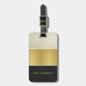 ELEGANT TRENDY PEARL SILVER GOLD BLACK STRIPS BAGAGELABEL (Voorkant verticaal)