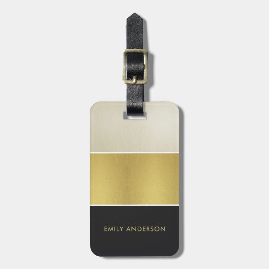 ELEGANT TRENDY PEARL SILVER GOLD BLACK STRIPS BAGAGELABEL (Voorkant verticaal)