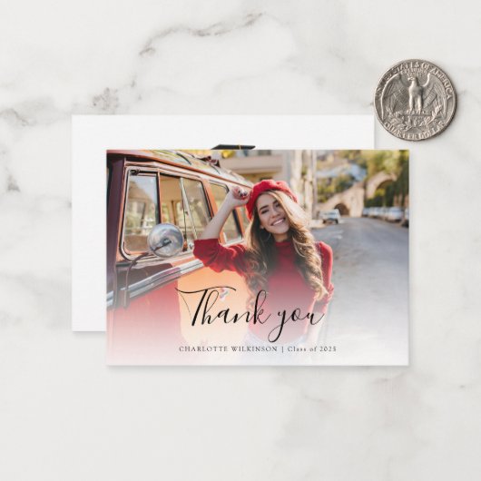 Elegant Trendy Photo Script Afstuderen 2025 Notitiekaartje (Voorkant / Achterkant in situ)