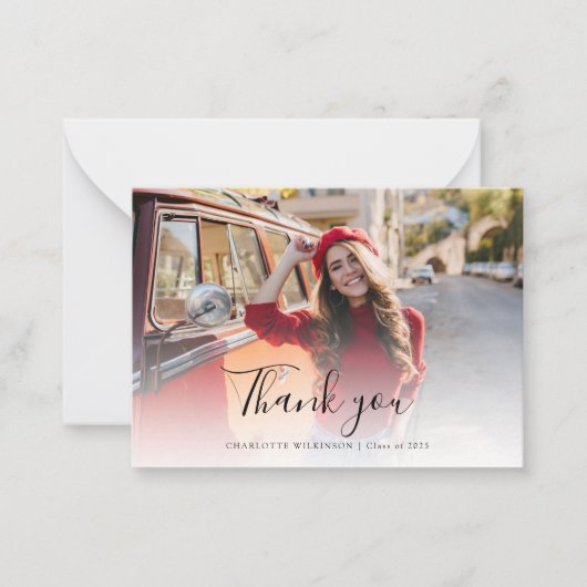 Elegant Trendy Photo Script Afstuderen 2025 Notitiekaartje (Voorkant)