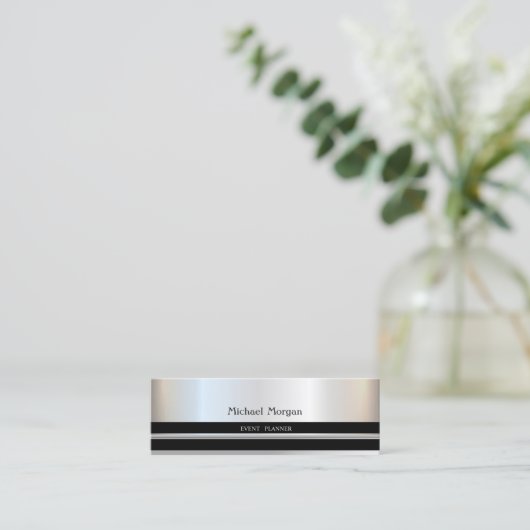 Elegant Trendy Professional, Silver, Striped Mini Visitekaartje (Staand voorkant)