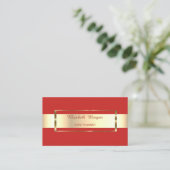 Elegant Trendy Red Stripe Gold Lijst Visitekaartje (Staand voorkant)