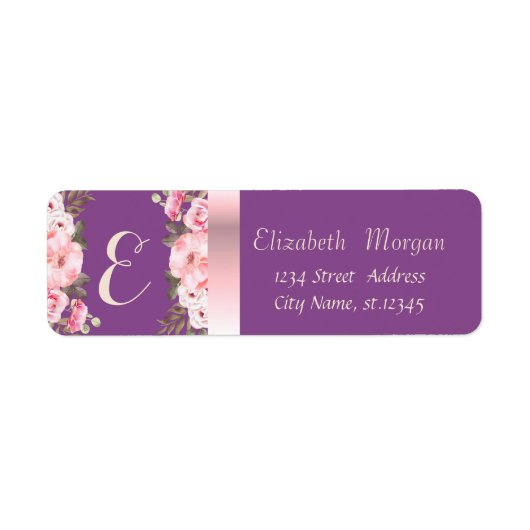 Elegant Trendy Romantic, Violet Waterverf Flowers Etiket (Voorkant)