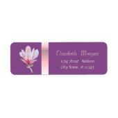 Elegant Trendy Romantic, Violet Waterverf Magnolia Etiket (Voorkant)