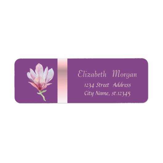 Elegant Trendy Romantic, Violet Waterverf Magnolia Etiket (Voorkant)