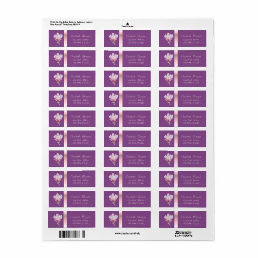 Elegant Trendy Romantic, Violet Waterverf Magnolia Etiket (Full Sheet)