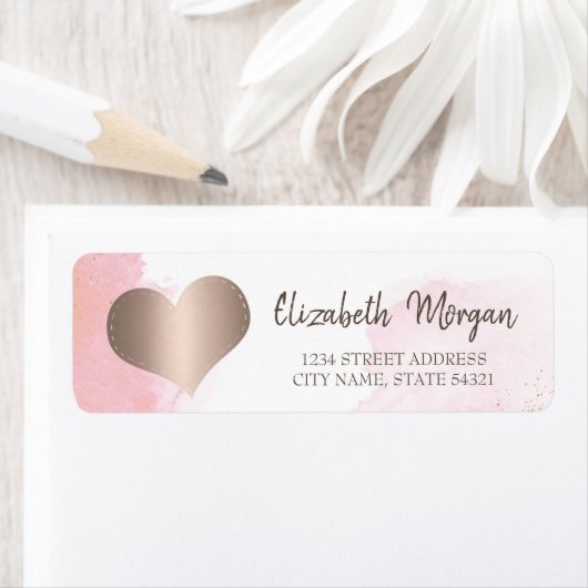 Elegant Trendy, Roos Gold Heart, Ombre Address Lab Etiket (Insitu)