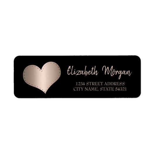 Elegant Trendy, Roos Gold Heart, zwart adreslabel Etiket (Voorkant)