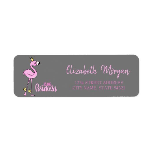 Elegant Trendy, roze Flamingo, grijs adreslabel Etiket (Voorkant)