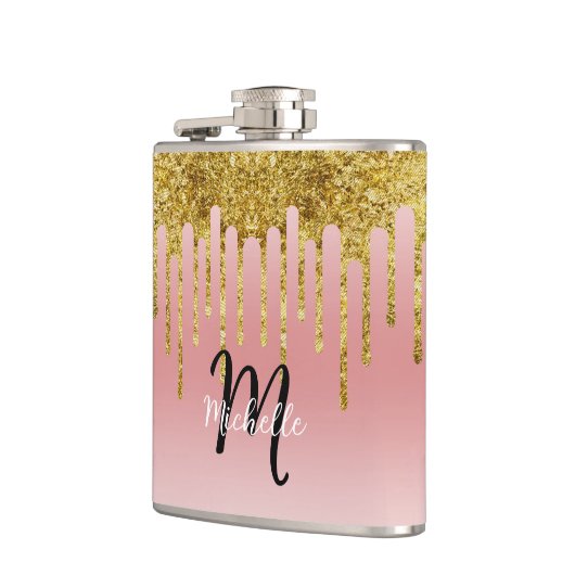 Elegant Trendy Roze Gouden Glitter Monogram Initia Heupfles (Links)