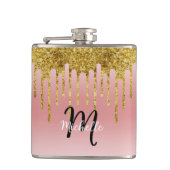 Elegant Trendy Roze Gouden Glitter Monogram Initia Heupfles (Voorkant)
