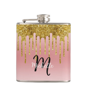 Elegant Trendy Roze Gouden Glitter Monogram Initia Heupfles