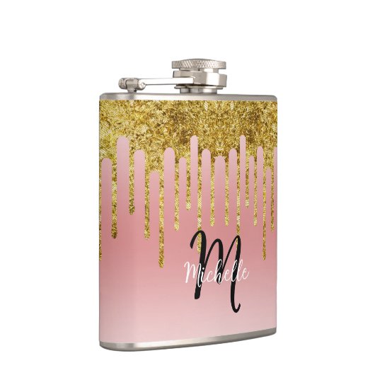Elegant Trendy Roze Gouden Glitter Monogram Initia Heupfles (Rechts)