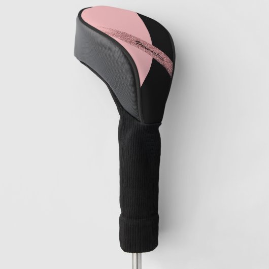 Elegant Trendy Roze Zwart Glitter Chic Glam Golfheadcover (Schuin)