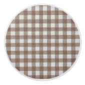 Elegant trendy rustic tartan bruin en wit keramische knop (Voorkant)