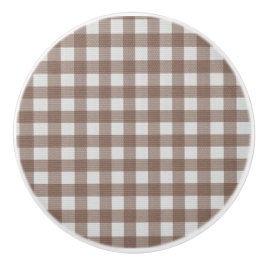 Elegant trendy rustic tartan bruin en wit keramische knop
