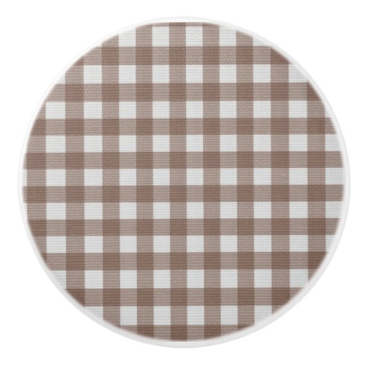 Elegant trendy rustic tartan bruin en wit keramische knop (Voorkant)