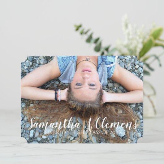 Elegant trendy script foto Afstuderen Kaart (Staand voorkant)