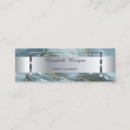 Elegant Trendy Silver Stripe Lijst, marmer Mini Visitekaartje (Voorkant)