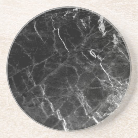 Elegant Trendy Sjabloon Zwart Marmeren Ontwerp Ron Zandsteen Onderzetter (Voorkant)