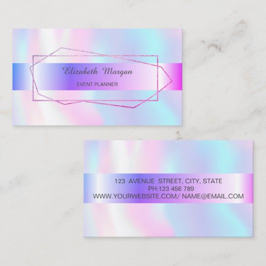 Elegant Trendy Stripe Geometric Lijst Holographic Visitekaartje (Voorkant / Achterkant)