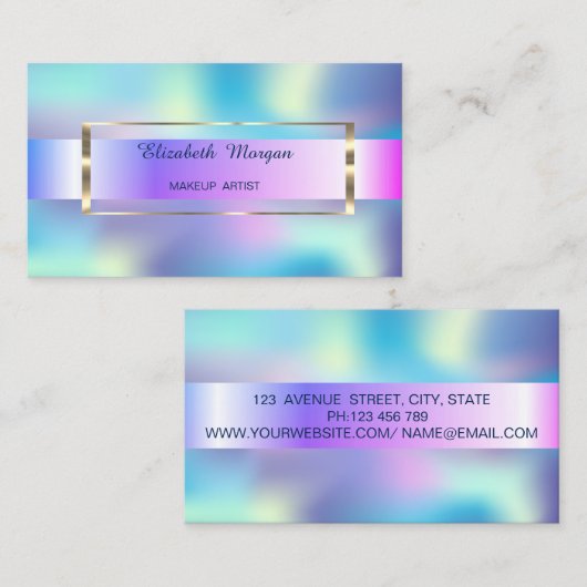 Elegant Trendy Stripe Gold Lijst Holographic Visitekaartje (Voorkant / Achterkant)
