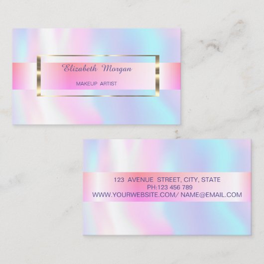 Elegant Trendy Stripe Gold Lijst Holographic Visitekaartje (Voorkant / Achterkant)