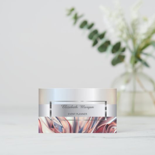 Elegant Trendy Stripe Silver Lijst, Abstract Visitekaartje (Staand voorkant)