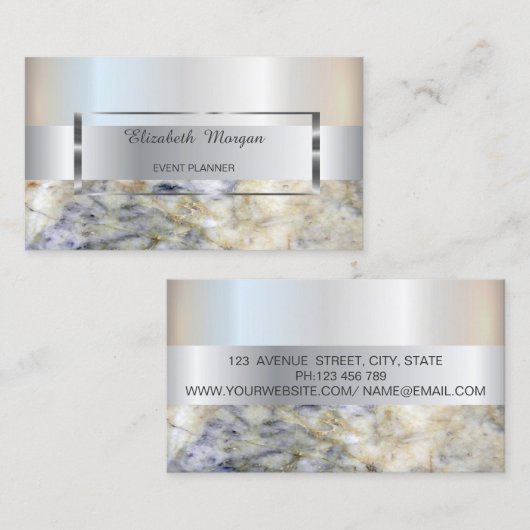 Elegant Trendy Stripe Silver Lijst, Blue Marble Visitekaartje (Voorkant / Achterkant)