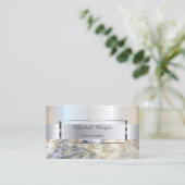 Elegant Trendy Stripe Silver Lijst, Blue Marble Visitekaartje (Staand voorkant)