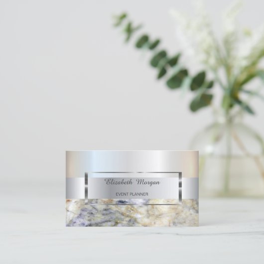 Elegant Trendy Stripe Silver Lijst, Blue Marble Visitekaartje (Staand voorkant)