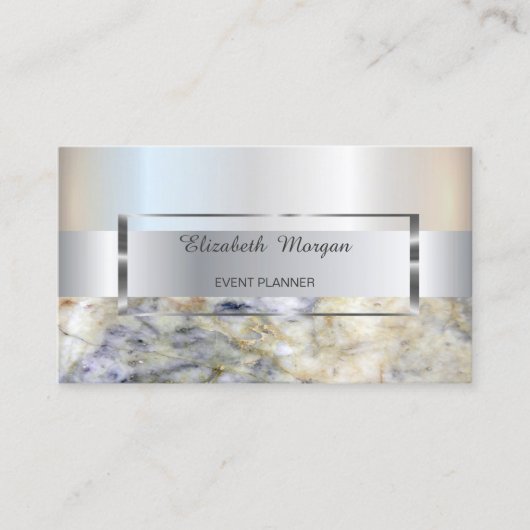 Elegant Trendy Stripe Silver Lijst, Blue Marble Visitekaartje (Voorkant)