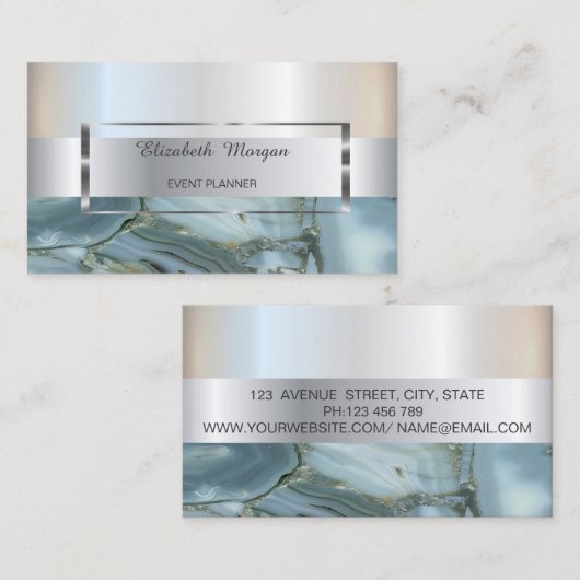 Elegant Trendy Stripe Silver Lijst, marmer Visitekaartje (Voorkant / Achterkant)