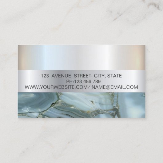 Elegant Trendy Stripe Silver Lijst, marmer Visitekaartje (Achterkant)