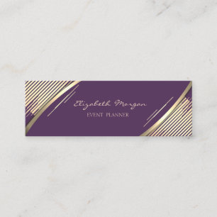 Elegant Trendy, Violet, Faux Gold Stripes Mini Visitekaartje